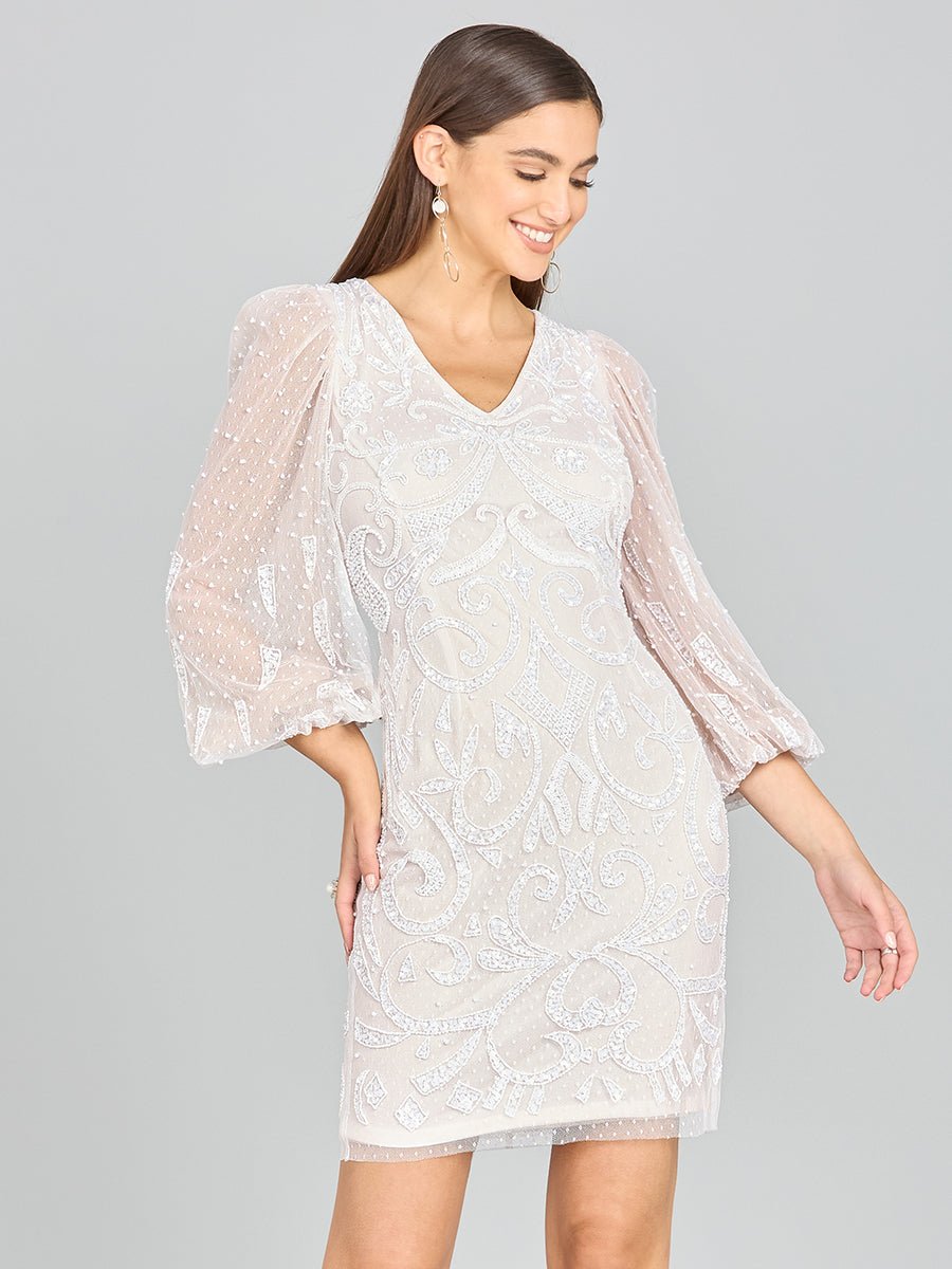 V-Neck, Balloon Sleeve Bridal Mini - Luzilly Bridal & Apparel