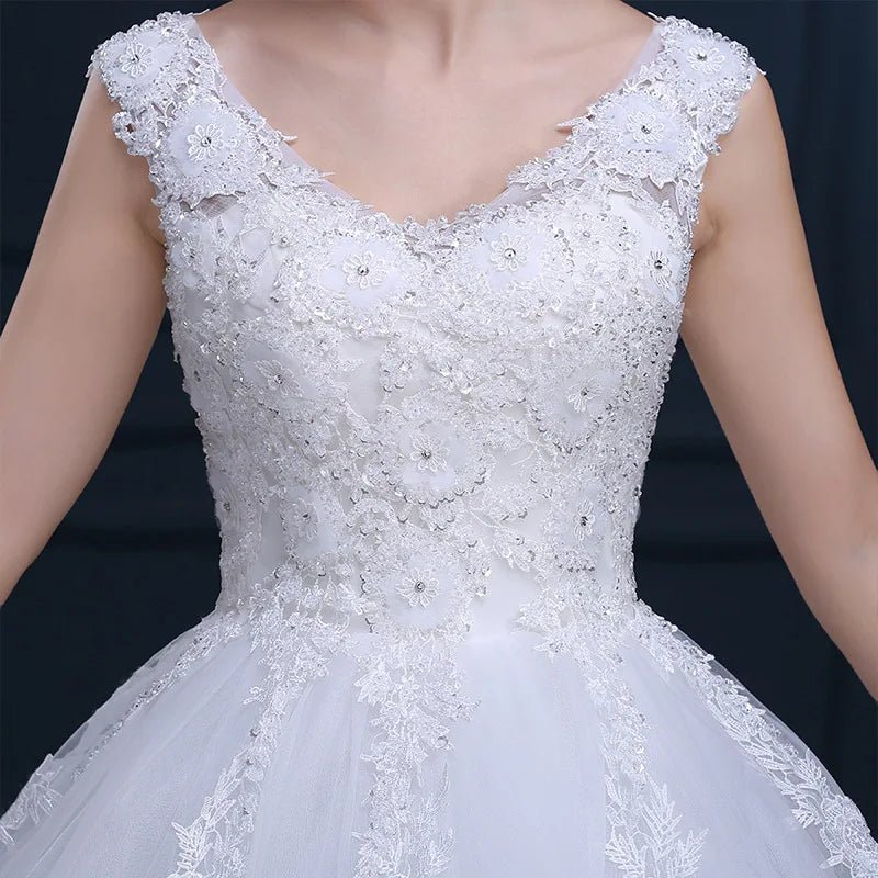 V-Neck Beaded 3D Floral Lace Wedding Gown with Lace-Up Back - Luzilly Bridal & Apparel
