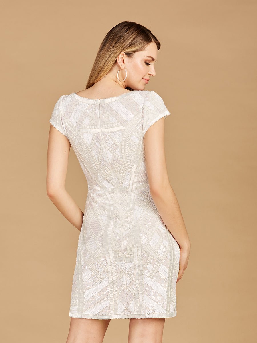 V-Neck Beaded Bridal Mini with Cap Sleeves - Luzilly Bridal & Apparel