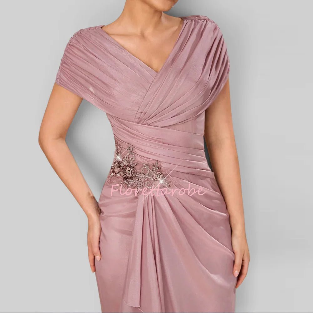 V-Neck Beaded Ruffle A-Line Mother of the Bride Dress - Luzilly Bridal & Apparel