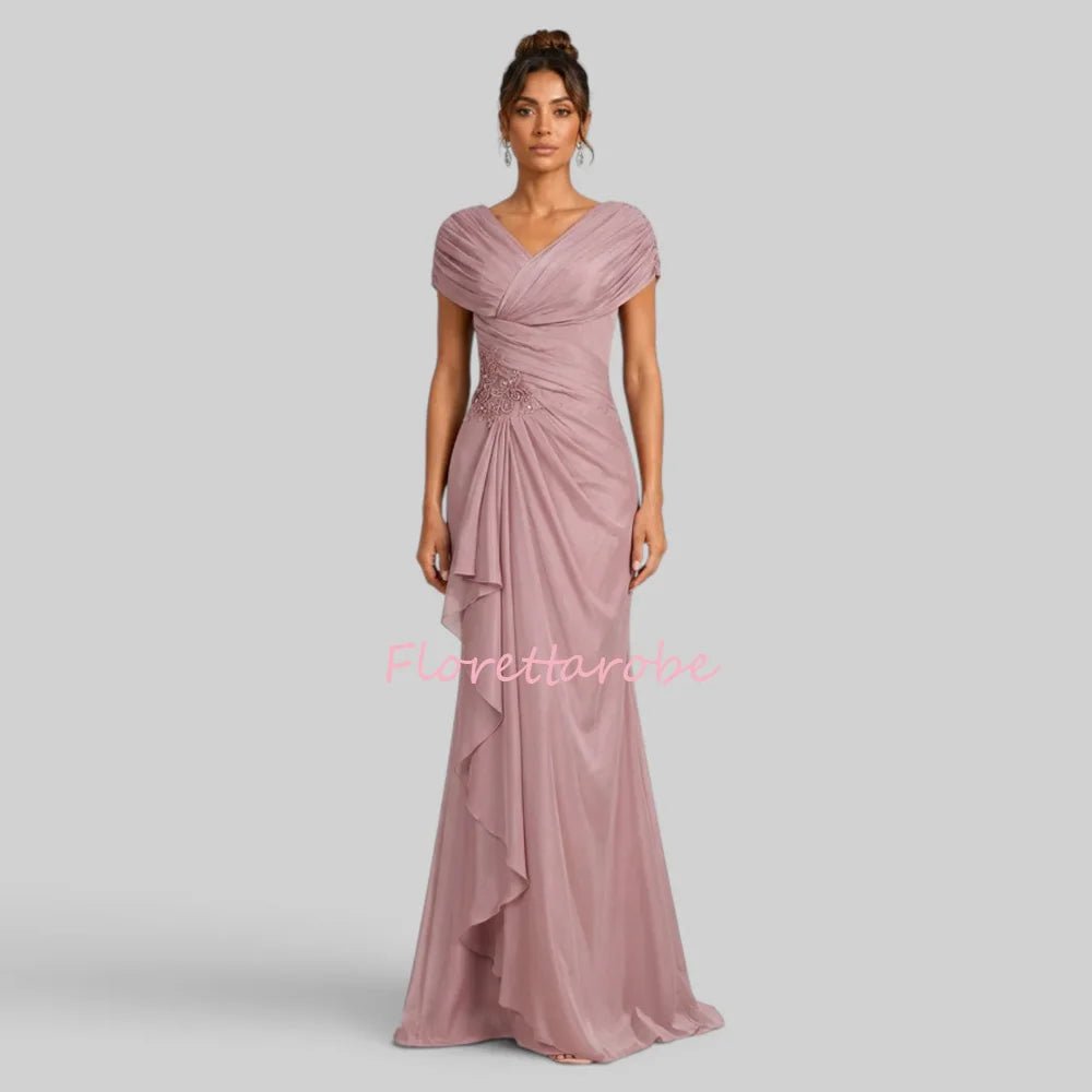 V-Neck Beaded Ruffle A-Line Mother of the Bride Dress - Luzilly Bridal & Apparel