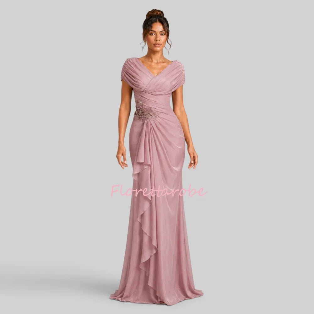 V-Neck Beaded Ruffle A-Line Mother of the Bride Dress - Luzilly Bridal & Apparel