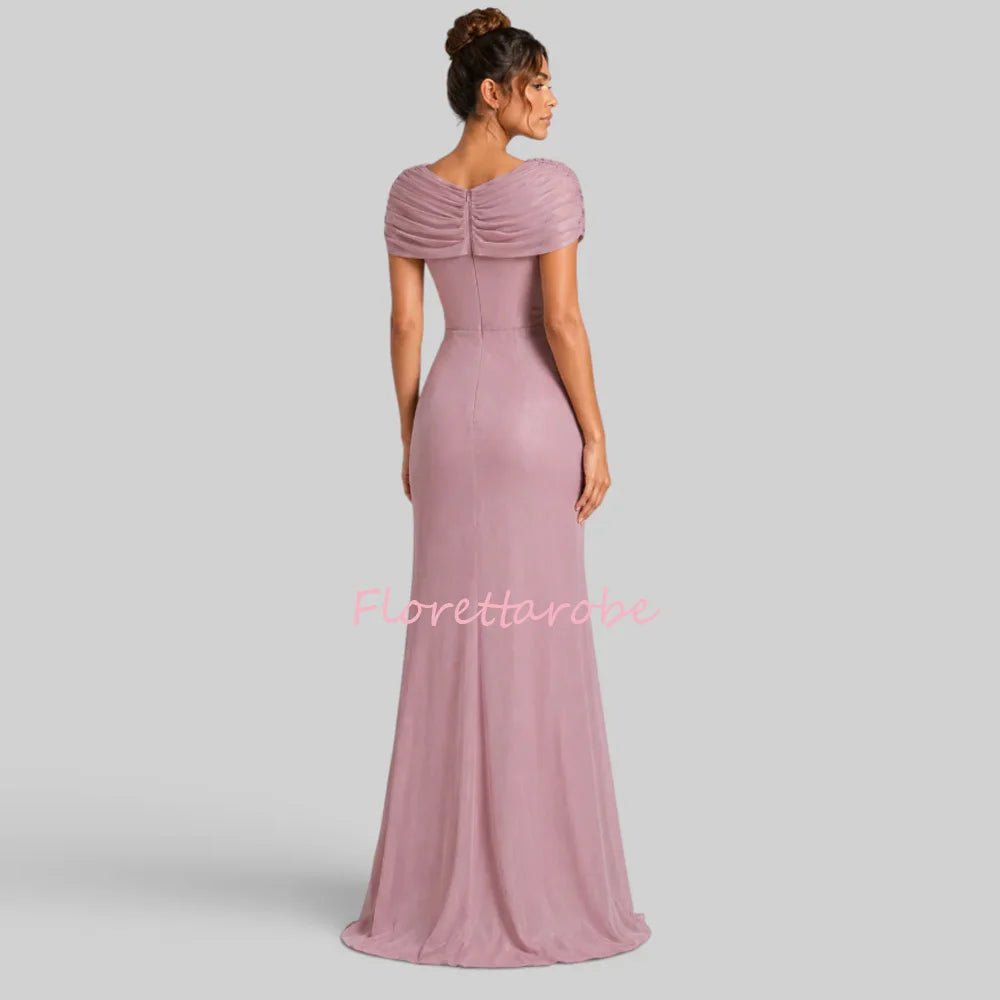 V-Neck Beaded Ruffle A-Line Mother of the Bride Dress - Luzilly Bridal & Apparel