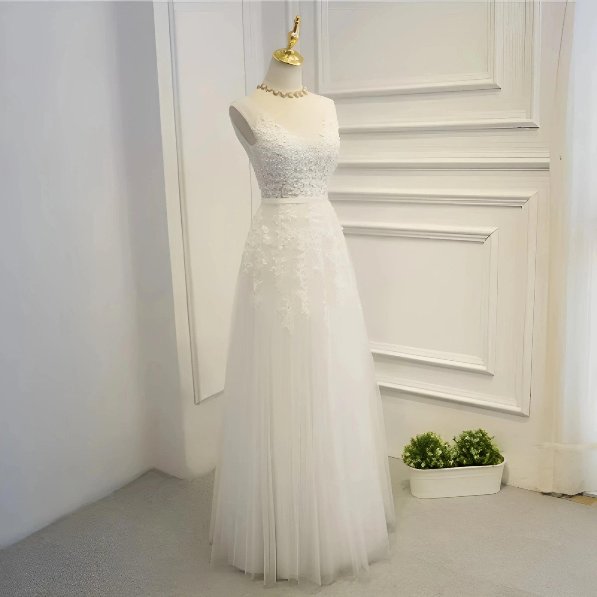 V-Neck Beaded Tulle Backless Bridesmaid Dress - Luzilly Bridal & Apparel