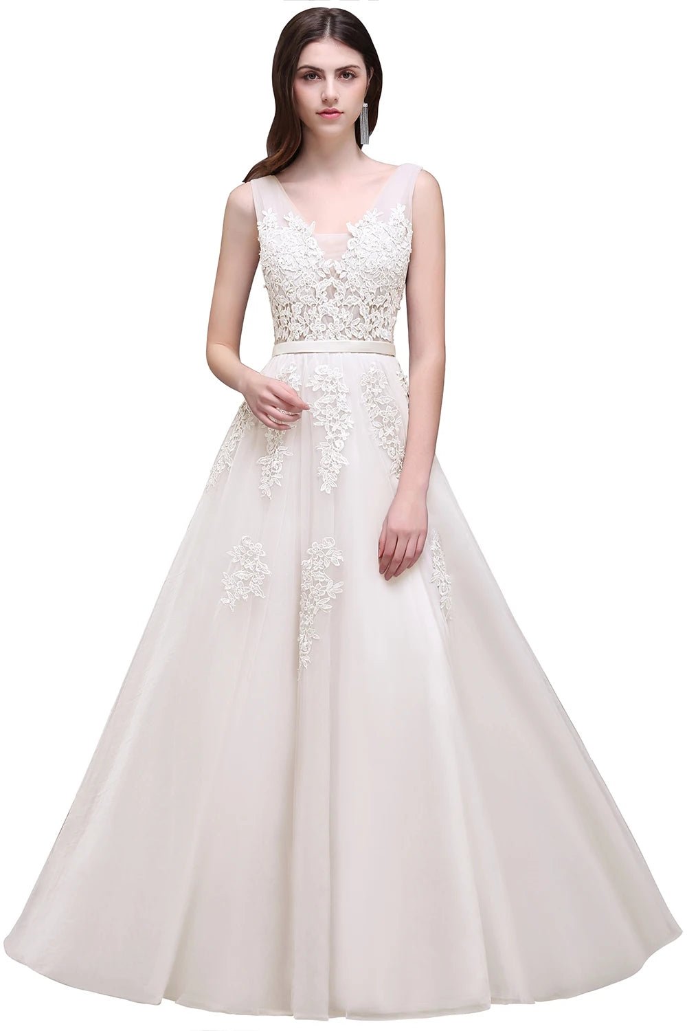 V-Neck Beaded Tulle Backless Bridesmaid Dress - Luzilly Bridal & Apparel