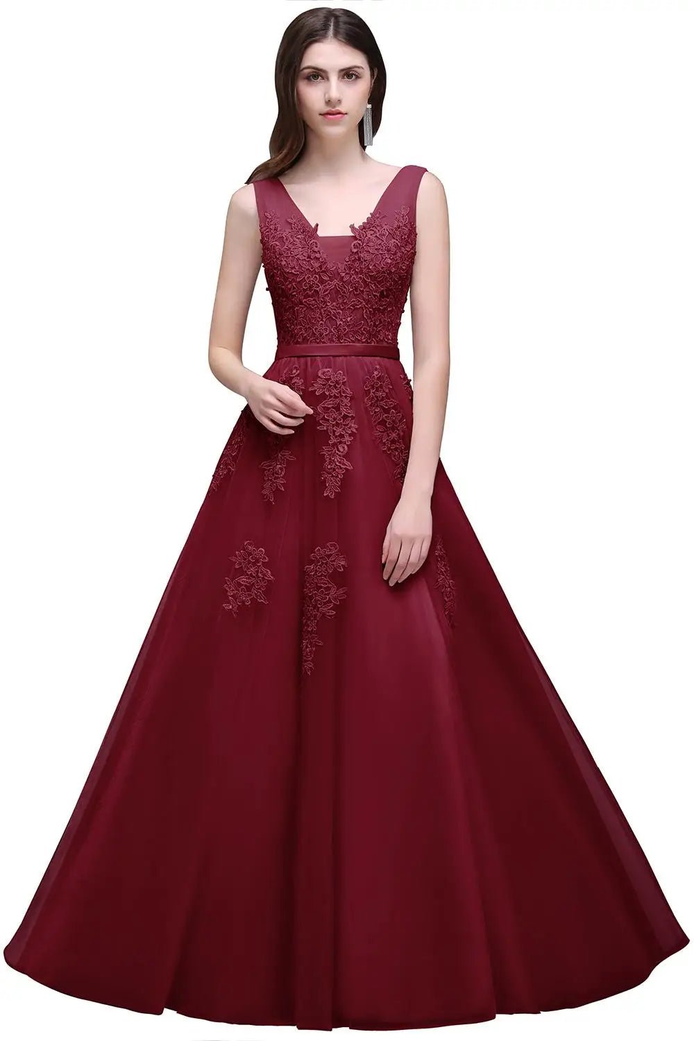 V-Neck Beaded Tulle Backless Bridesmaid Dress - Luzilly Bridal & Apparel