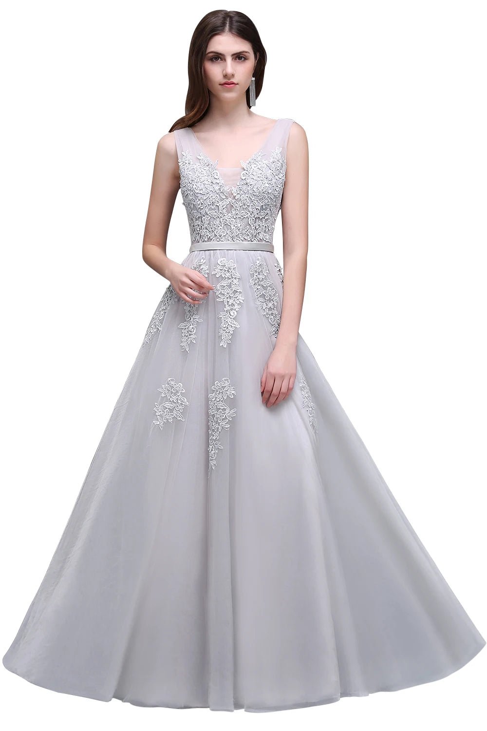 V-Neck Beaded Tulle Backless Bridesmaid Dress - Luzilly Bridal & Apparel