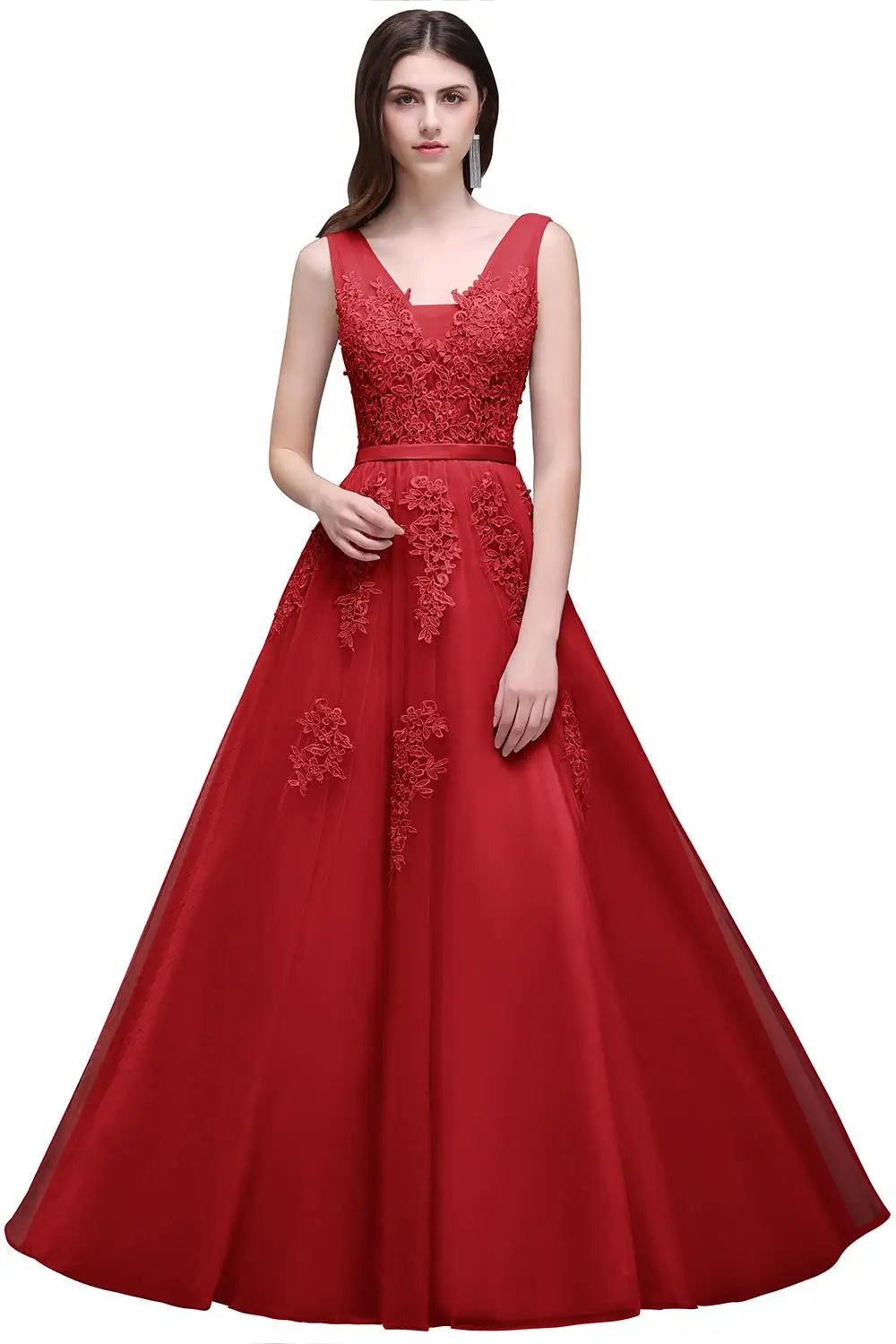 V-Neck Beaded Tulle Backless Bridesmaid Dress - Luzilly Bridal & Apparel