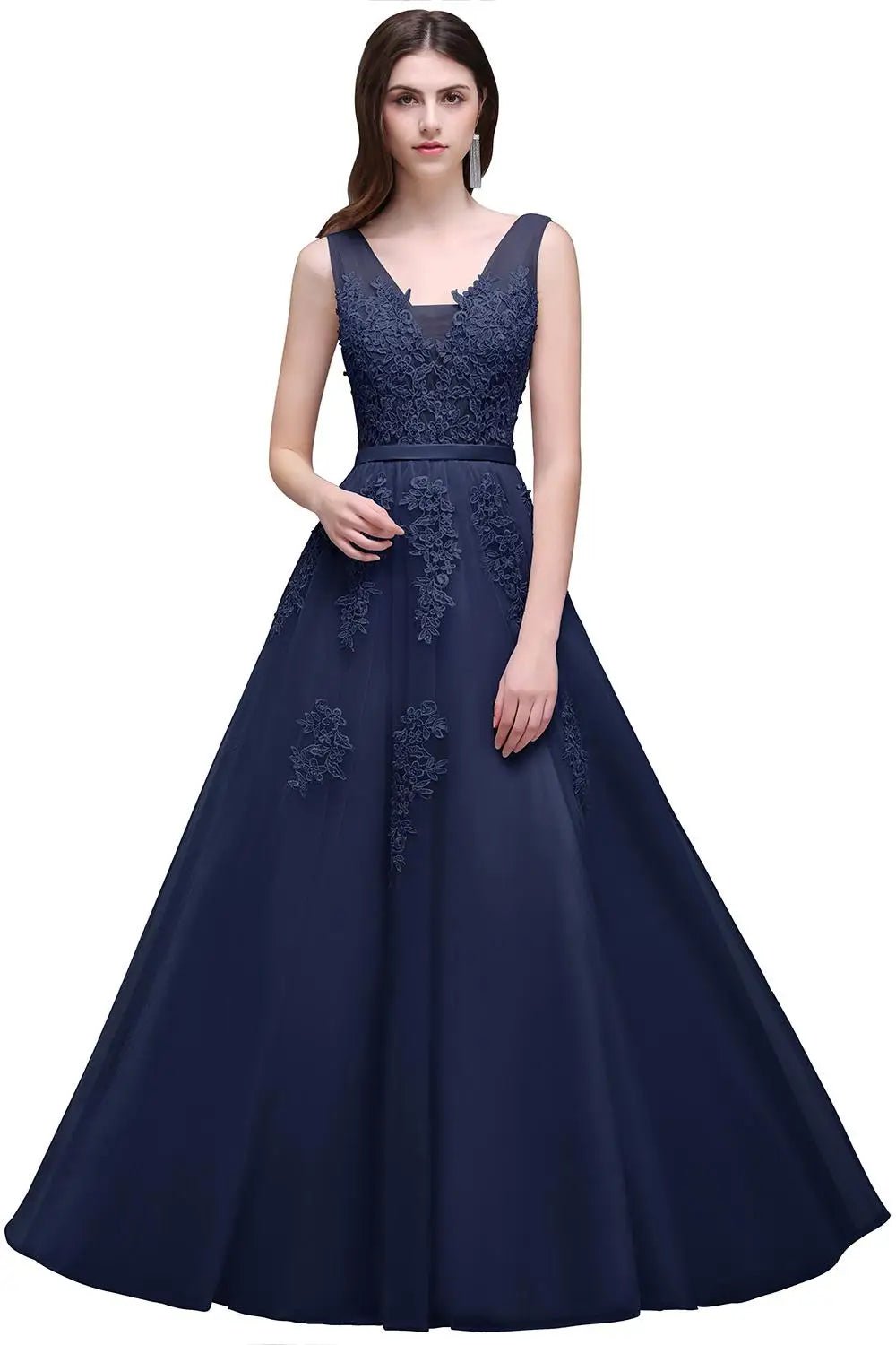 V-Neck Beaded Tulle Backless Bridesmaid Dress - Luzilly Bridal & Apparel