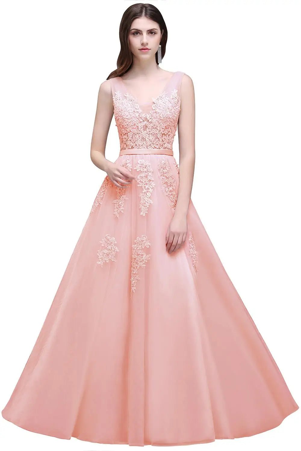 V-Neck Beaded Tulle Backless Bridesmaid Dress - Luzilly Bridal & Apparel