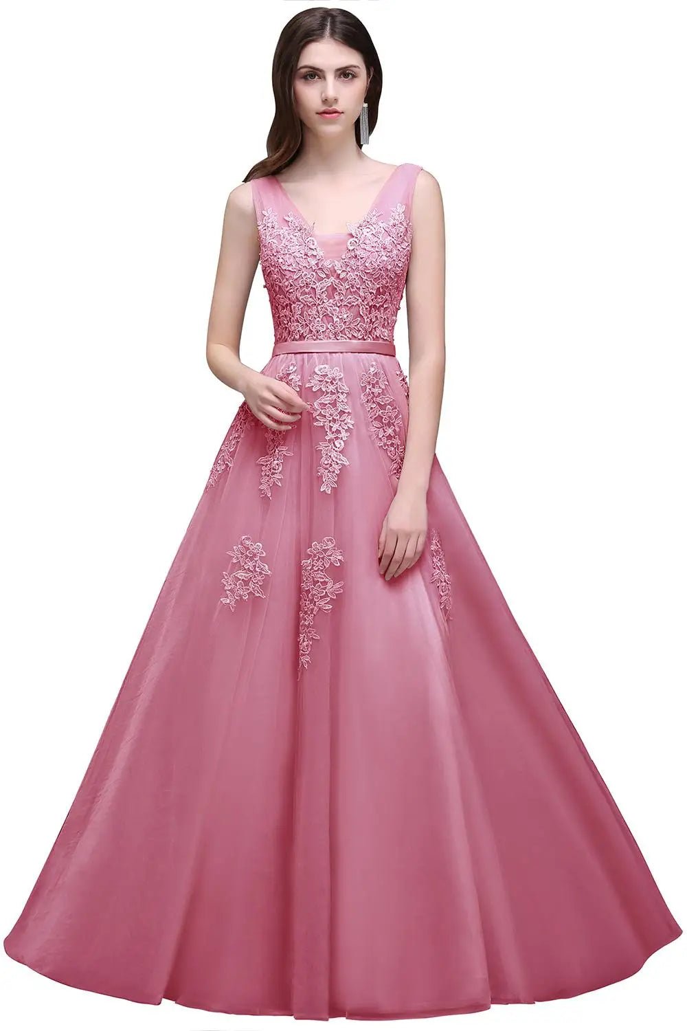 V-Neck Beaded Tulle Backless Bridesmaid Dress - Luzilly Bridal & Apparel