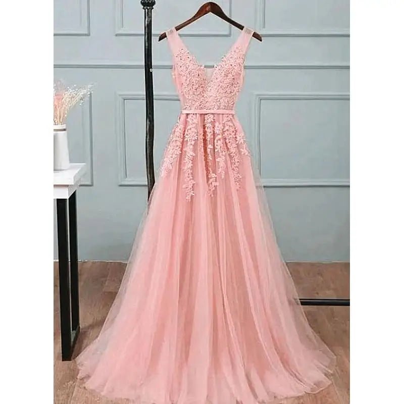 V-Neck Beaded Tulle Backless Bridesmaid Dress - Luzilly Bridal & Apparel