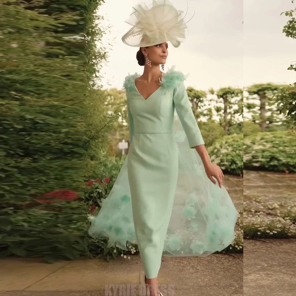 V-Neck Floral Cape Mother of the Bride Dress - Luzilly Bridal & Apparel