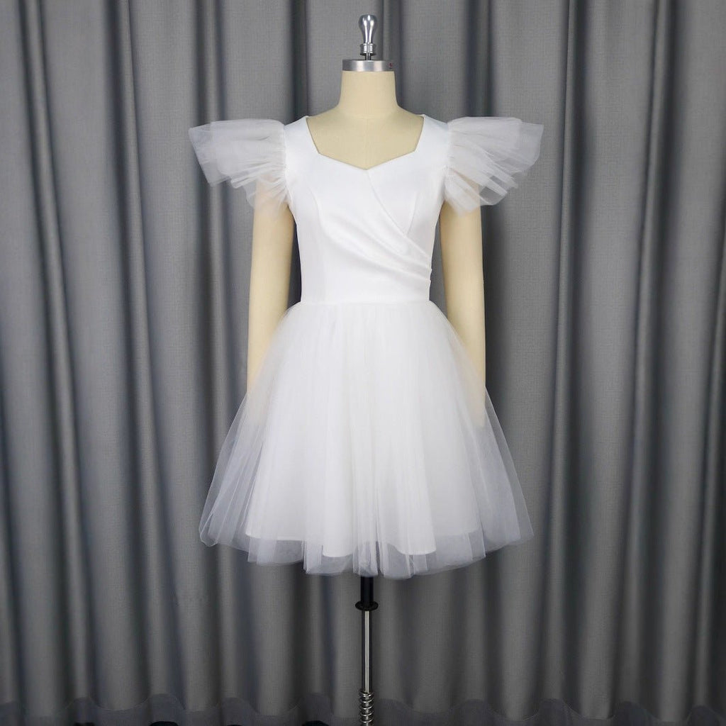 V-Neck Flutter Sleeve Wedding Dress - Luzilly Bridal & Apparel