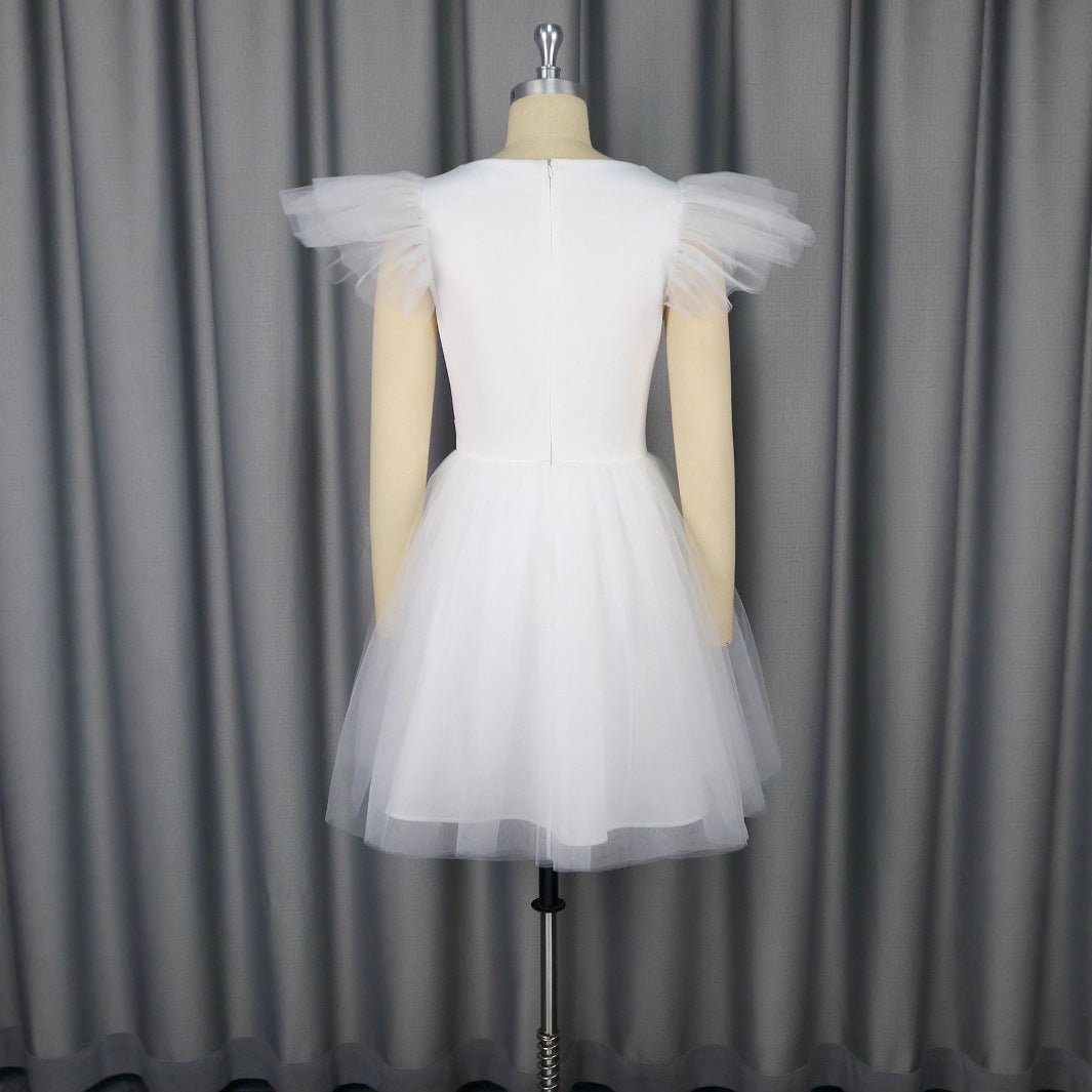 V-Neck Flutter Sleeve Wedding Dress - Luzilly Bridal & Apparel