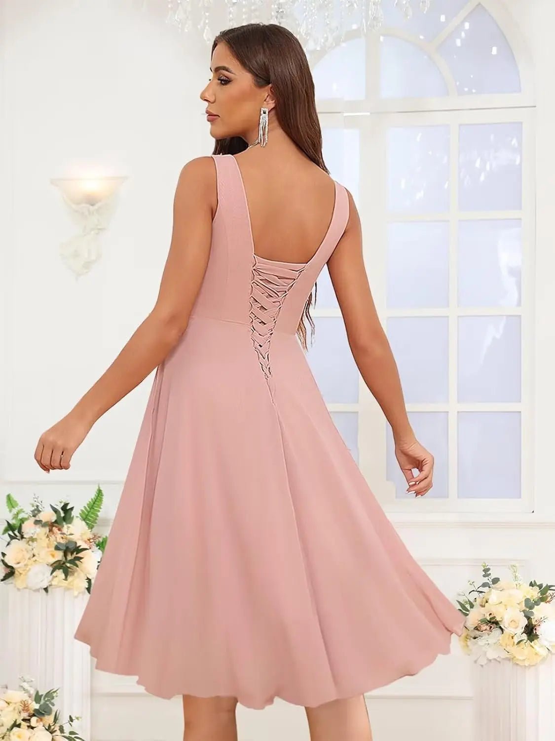 V-Neck Knee-Length Ruffled Chiffon Bridesmaid Dress - Luzilly Bridal & Apparel