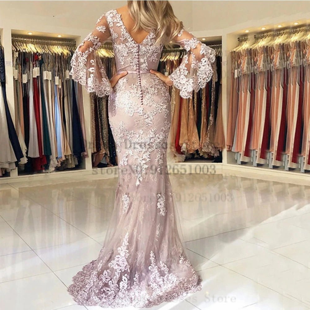 V-Neck Lace Appliqué Open-Back Sheath Mother of the Bride Dress - Luzilly Bridal & Apparel