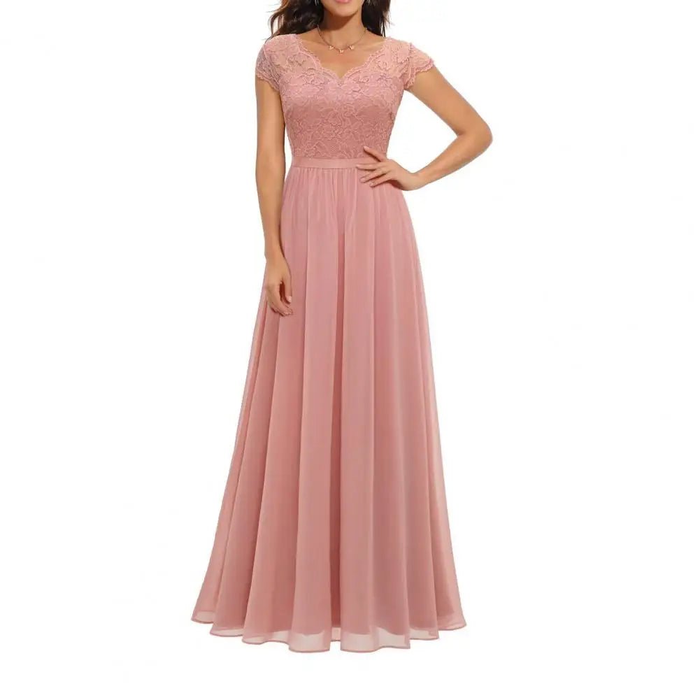 V-Neck Lace Chiffon A-Line Mother of the Bride Dress - Luzilly Bridal & Apparel