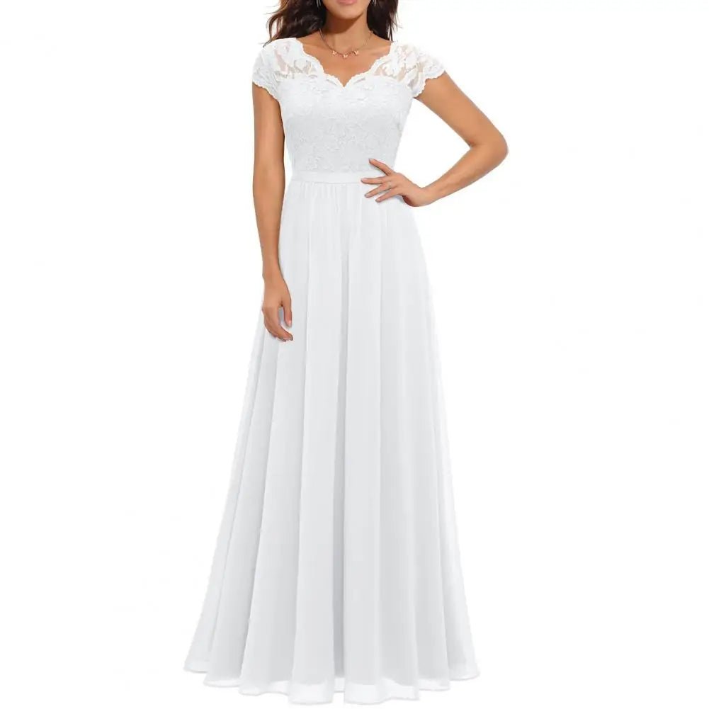 V-Neck Lace Chiffon A-Line Mother of the Bride Dress - Luzilly Bridal & Apparel