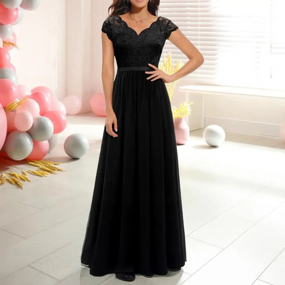 V-Neck Lace Chiffon A-Line Mother of the Bride Dress - Luzilly Bridal & Apparel