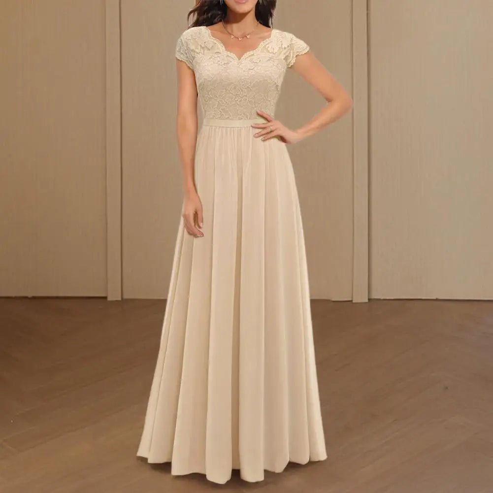V-Neck Lace Chiffon A-Line Mother of the Bride Dress - Luzilly Bridal & Apparel