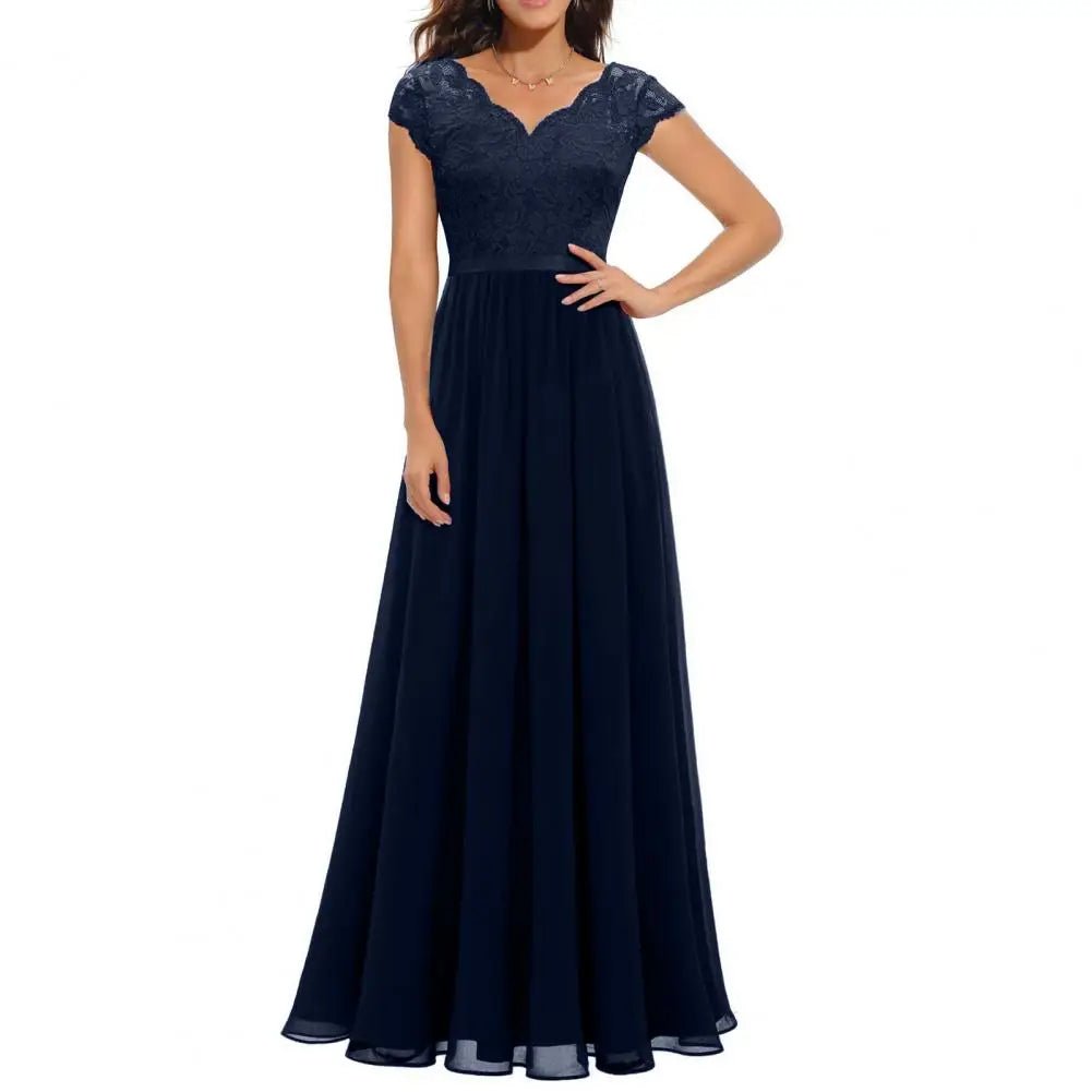 V-Neck Lace Chiffon A-Line Mother of the Bride Dress - Luzilly Bridal & Apparel