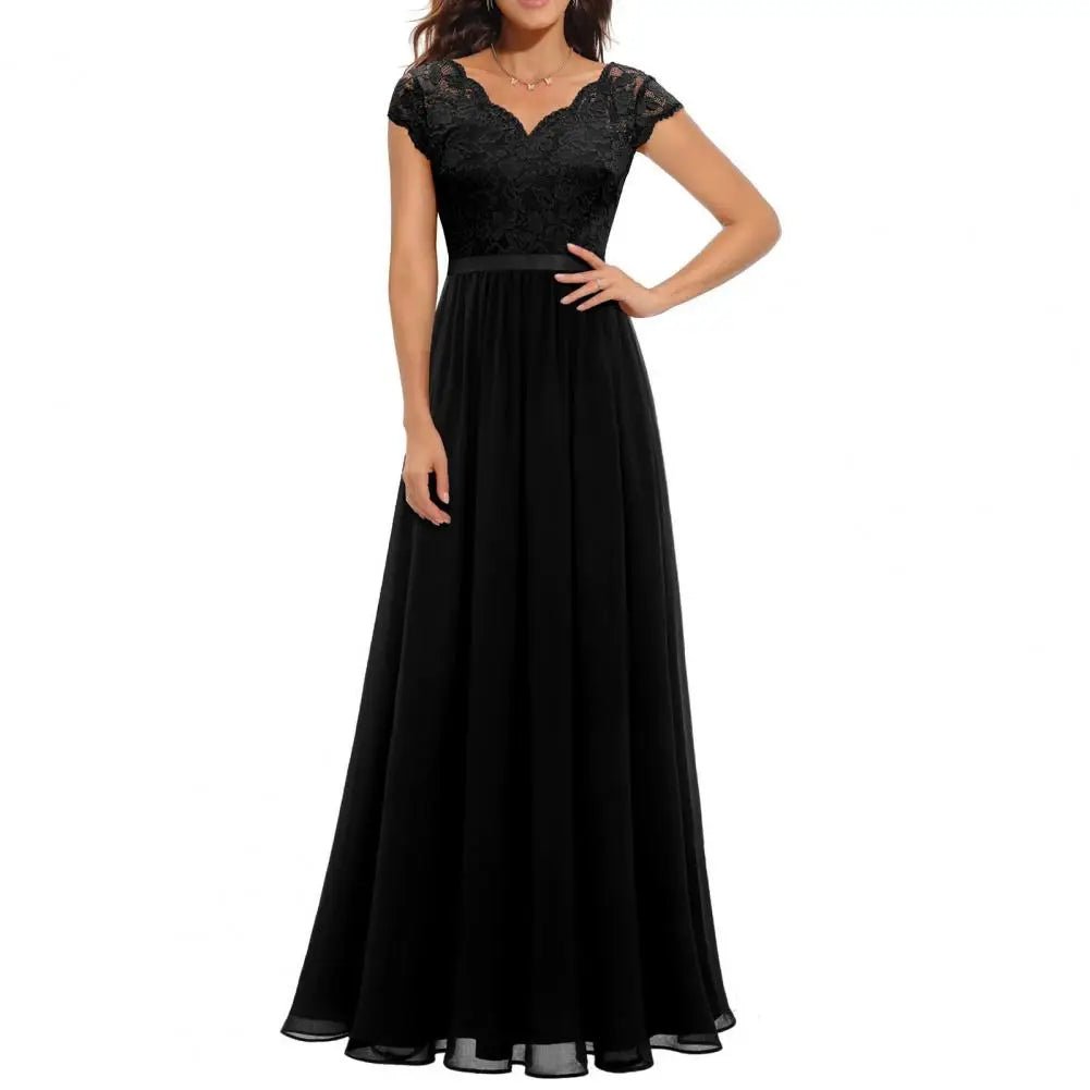 V-Neck Lace Chiffon A-Line Mother of the Bride Dress - Luzilly Bridal & Apparel