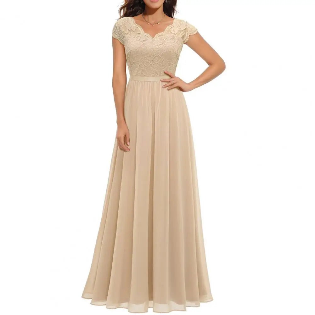 V-Neck Lace Chiffon A-Line Mother of the Bride Dress - Luzilly Bridal & Apparel