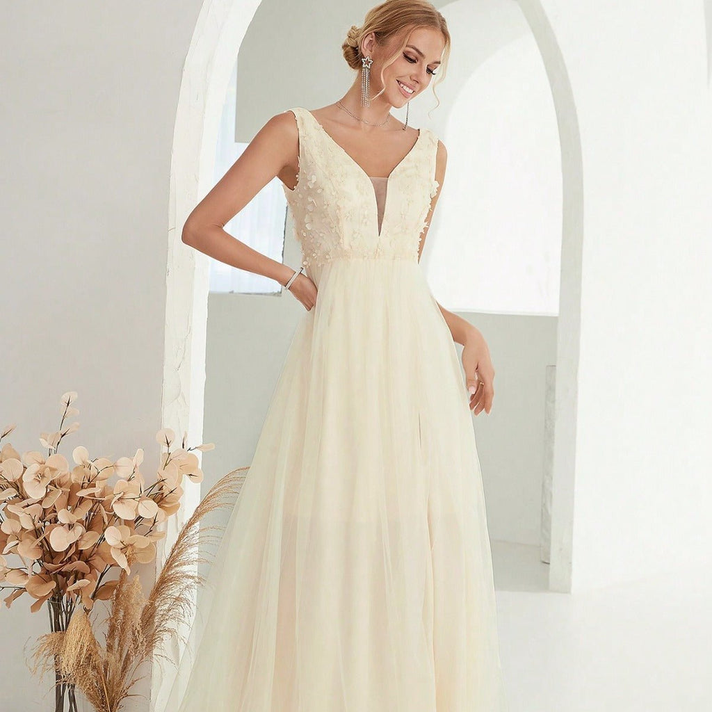 V-Neck Lace Evening Dress - Luzilly Bridal & Apparel