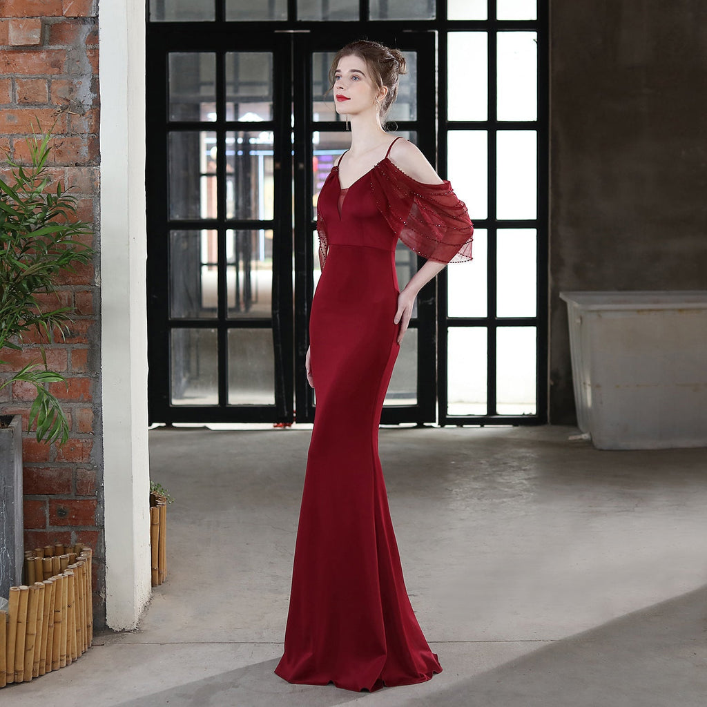V-Neck Lace Fishtail Wedding Toast Dress - Luzilly Bridal & Apparel
