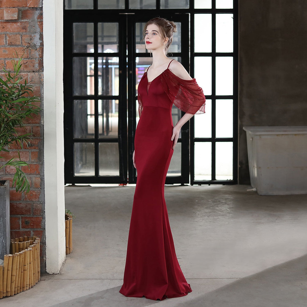 V-Neck Lace Fishtail Wedding Toast Dress - Luzilly Bridal & Apparel