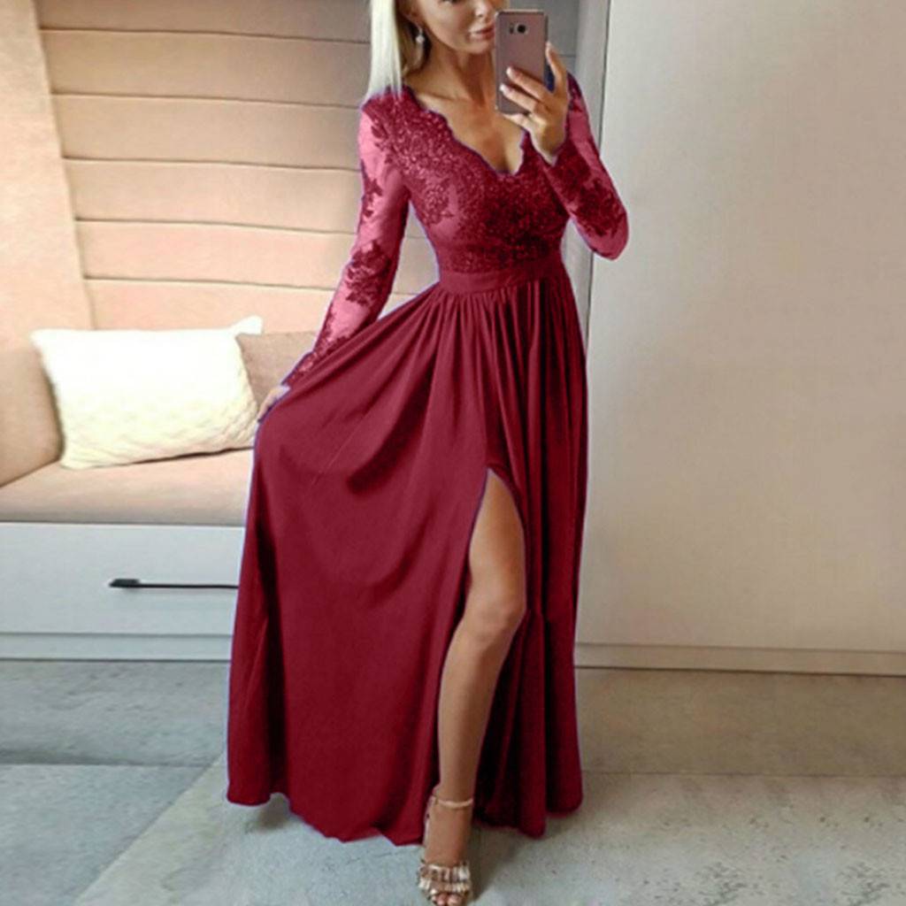 V-Neck Lace Wedding Guest Dress - Luzilly Bridal & Apparel
