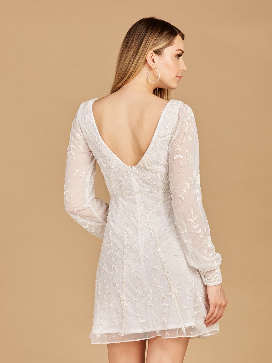V-Neck, Long Sleeve Bridal Cocktail Dress - Luzilly Bridal & Apparel
