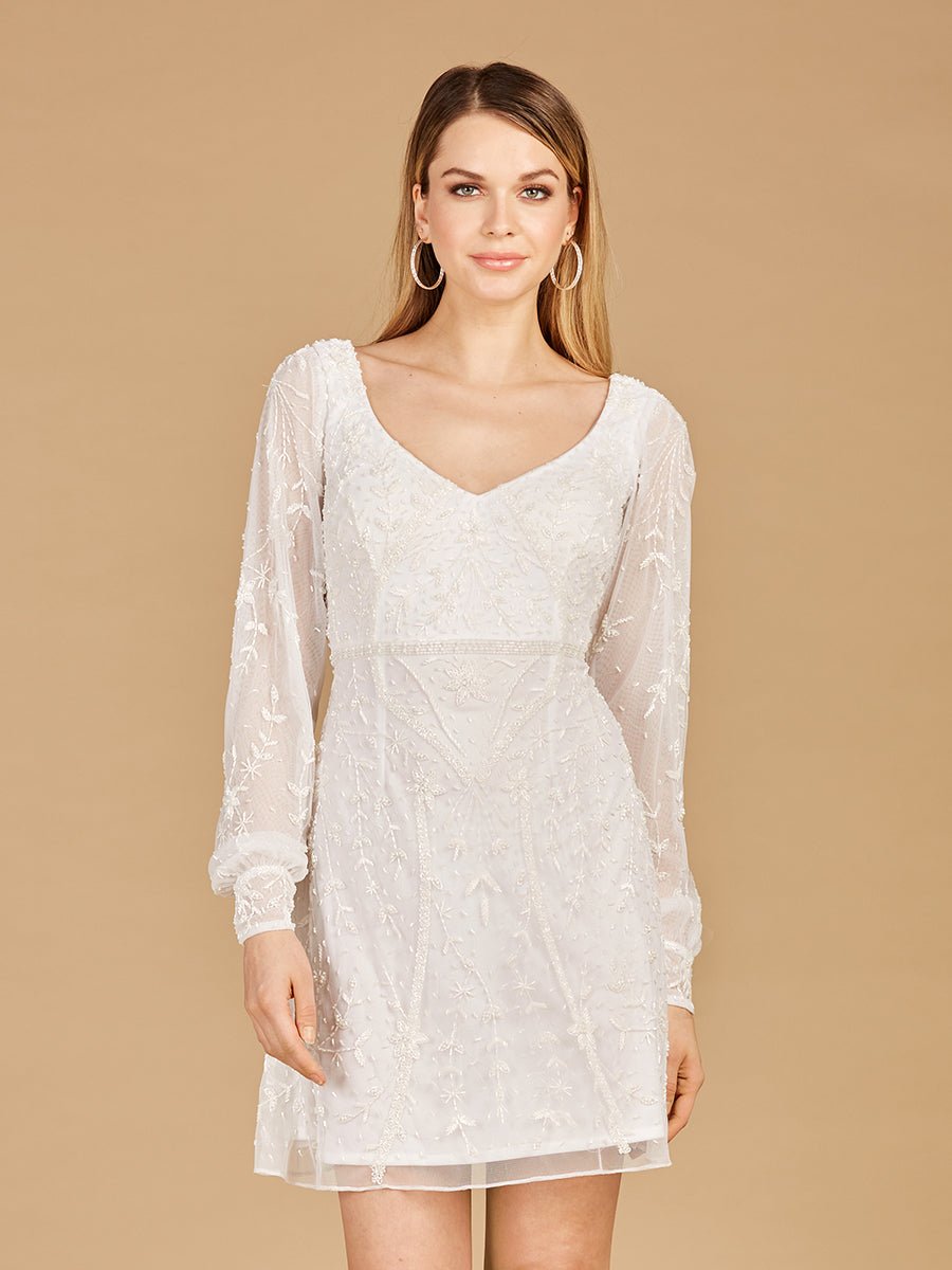 V-Neck, Long Sleeve Bridal Cocktail Dress - Luzilly Bridal & Apparel