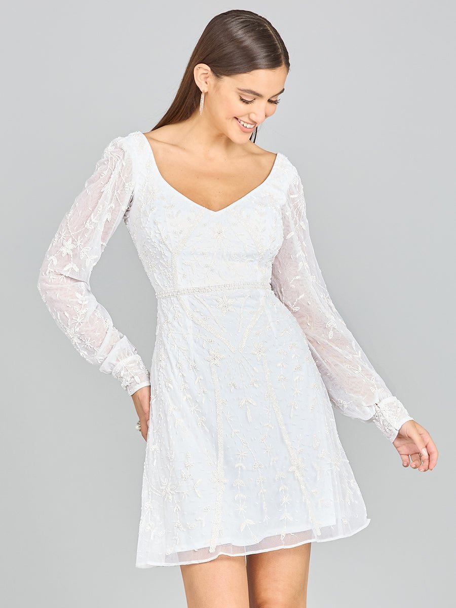 V-Neck, Long Sleeve Bridal Cocktail Dress - Luzilly Bridal & Apparel