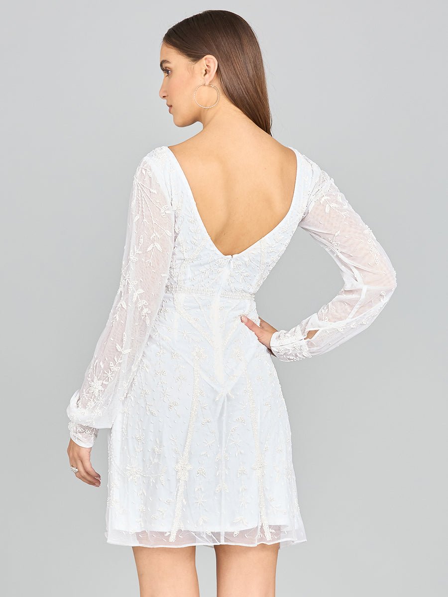 V-Neck, Long Sleeve Bridal Cocktail Dress - Luzilly Bridal & Apparel
