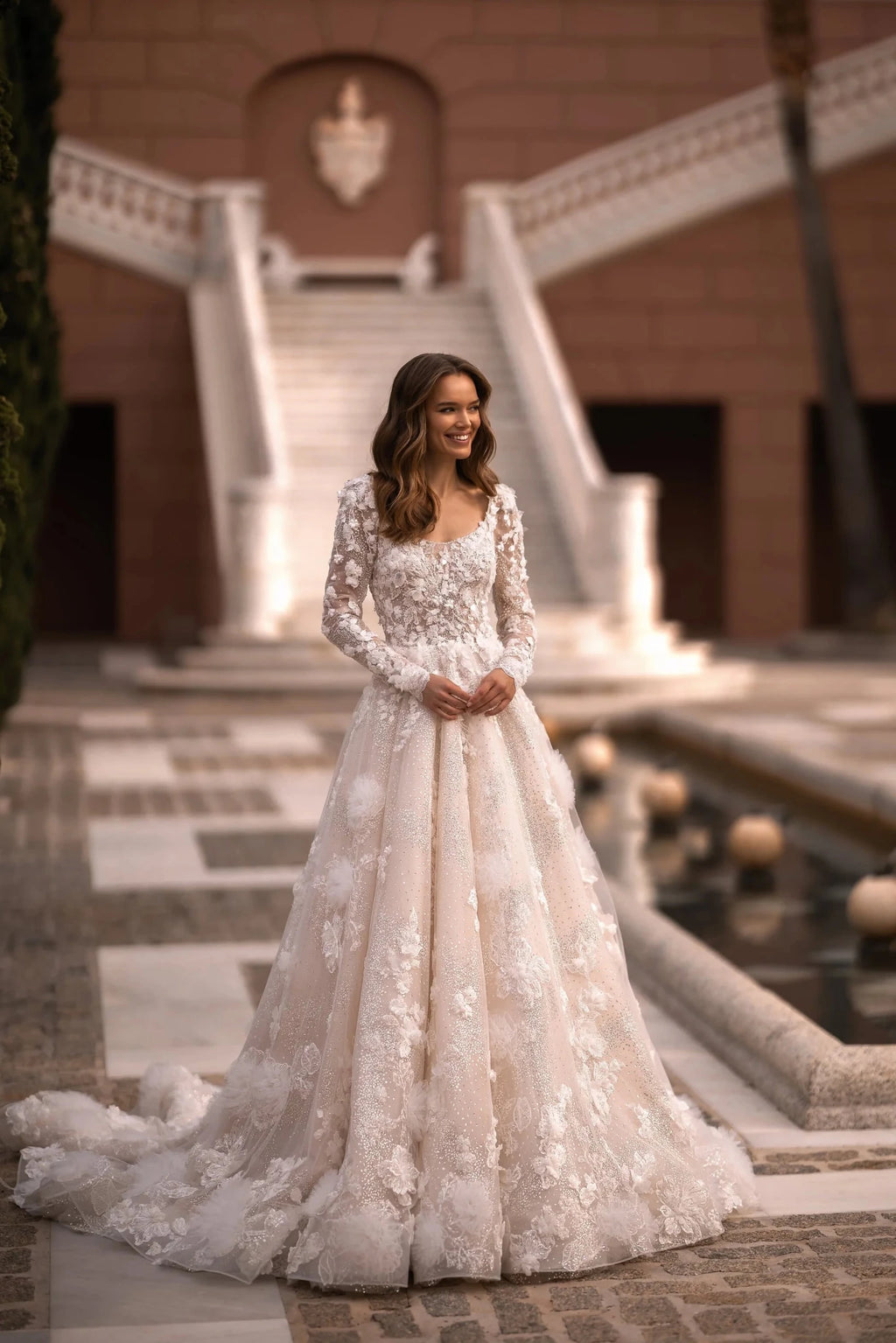 V-Neck Long-Sleeve Lace Mermaid Wedding Dress - Luzilly Bridal & Apparel