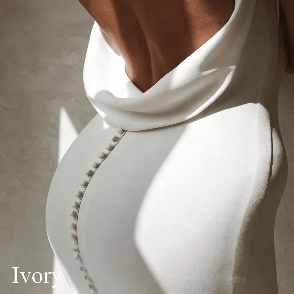 V-Neck Open-Back Satin Boho Mermaid Wedding Dress - Luzilly Bridal & Apparel