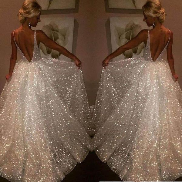 V-neck Pure White Three-layer Wedding Evening Dress - Luzilly Bridal & Apparel