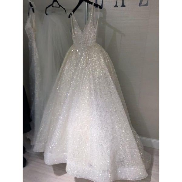 V-neck Pure White Three-layer Wedding Evening Dress - Luzilly Bridal & Apparel