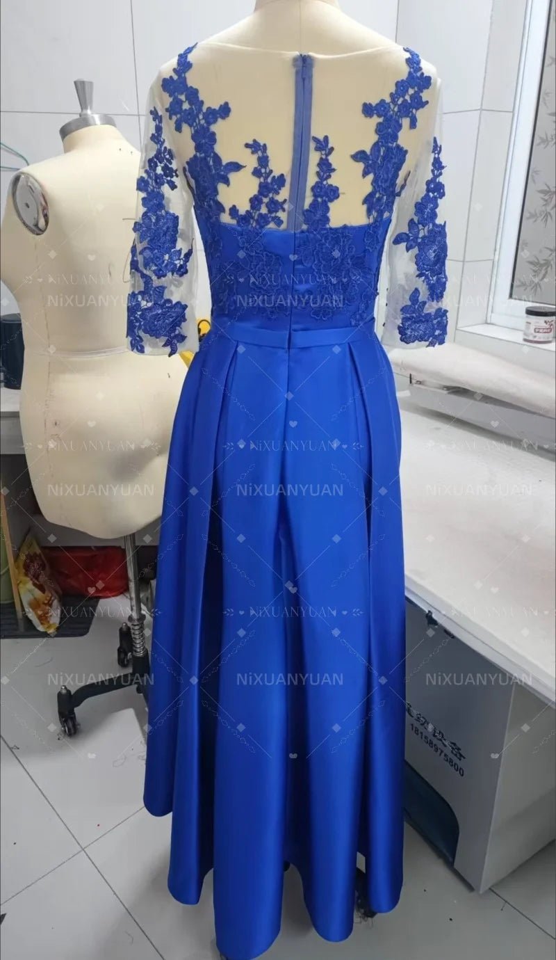 V-Neck Satin Appliqué High-Low Mother of the Bride Dress - Luzilly Bridal & Apparel