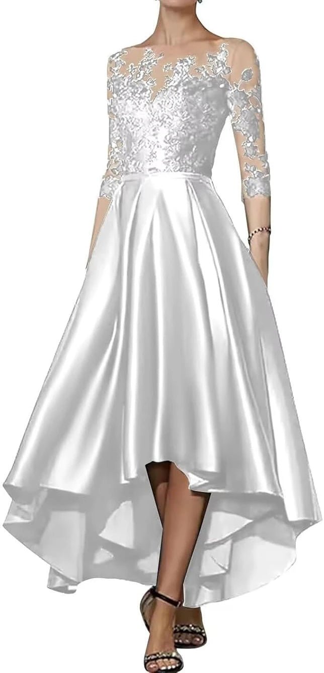 V-Neck Satin Appliqué High-Low Mother of the Bride Dress - Luzilly Bridal & Apparel
