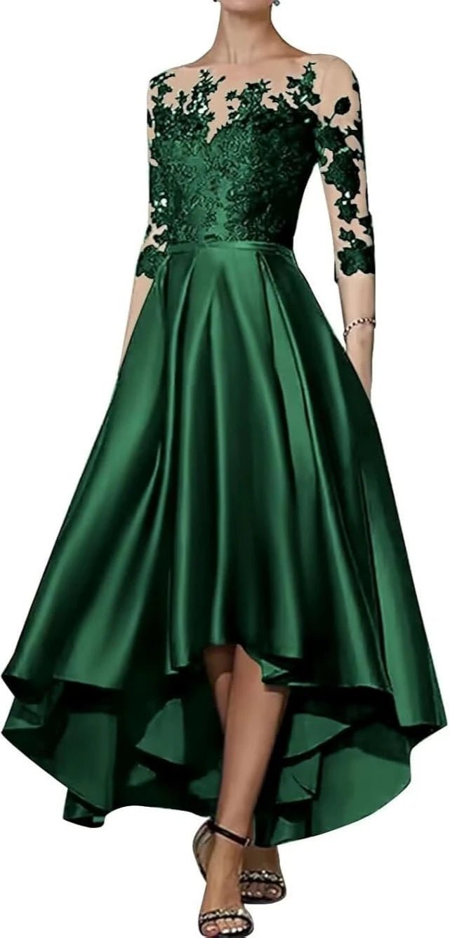 V-Neck Satin Appliqué High-Low Mother of the Bride Dress - Luzilly Bridal & Apparel
