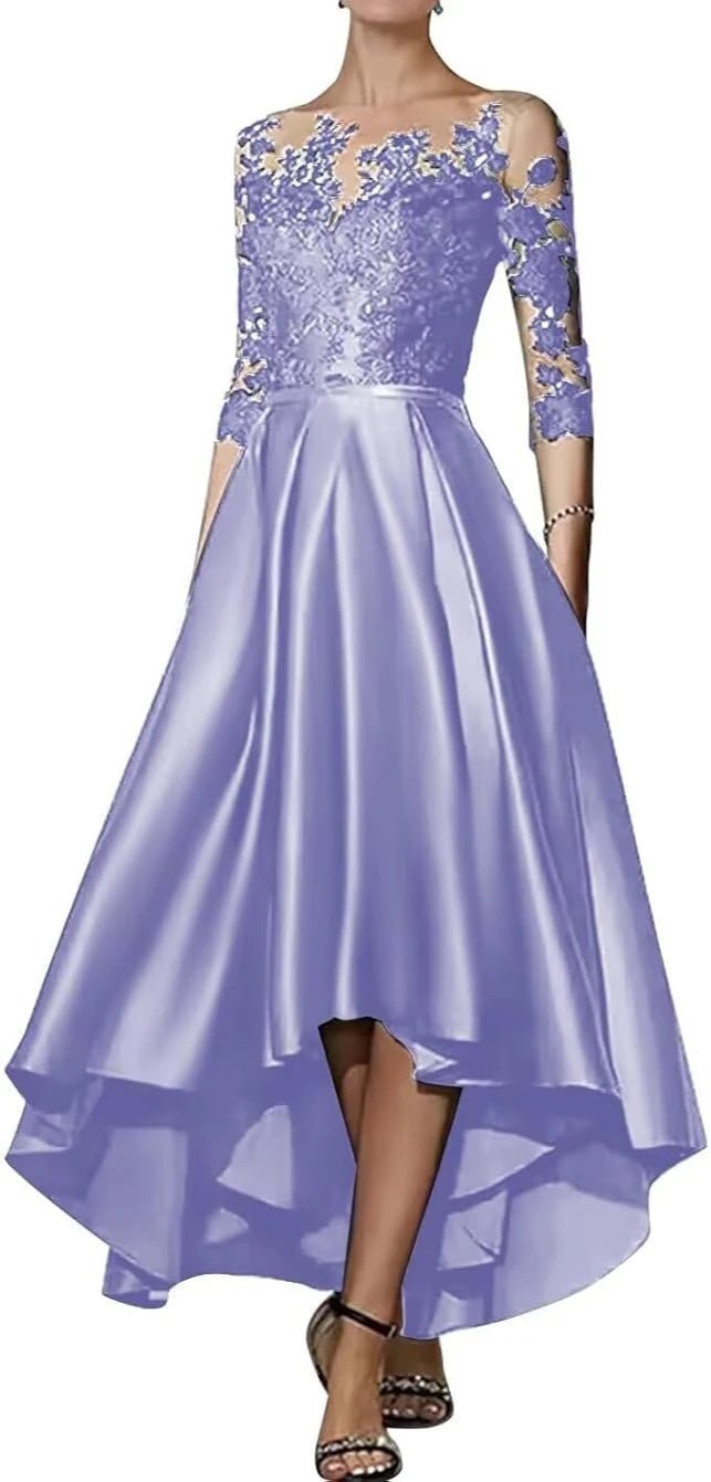 V-Neck Satin Appliqué High-Low Mother of the Bride Dress - Luzilly Bridal & Apparel