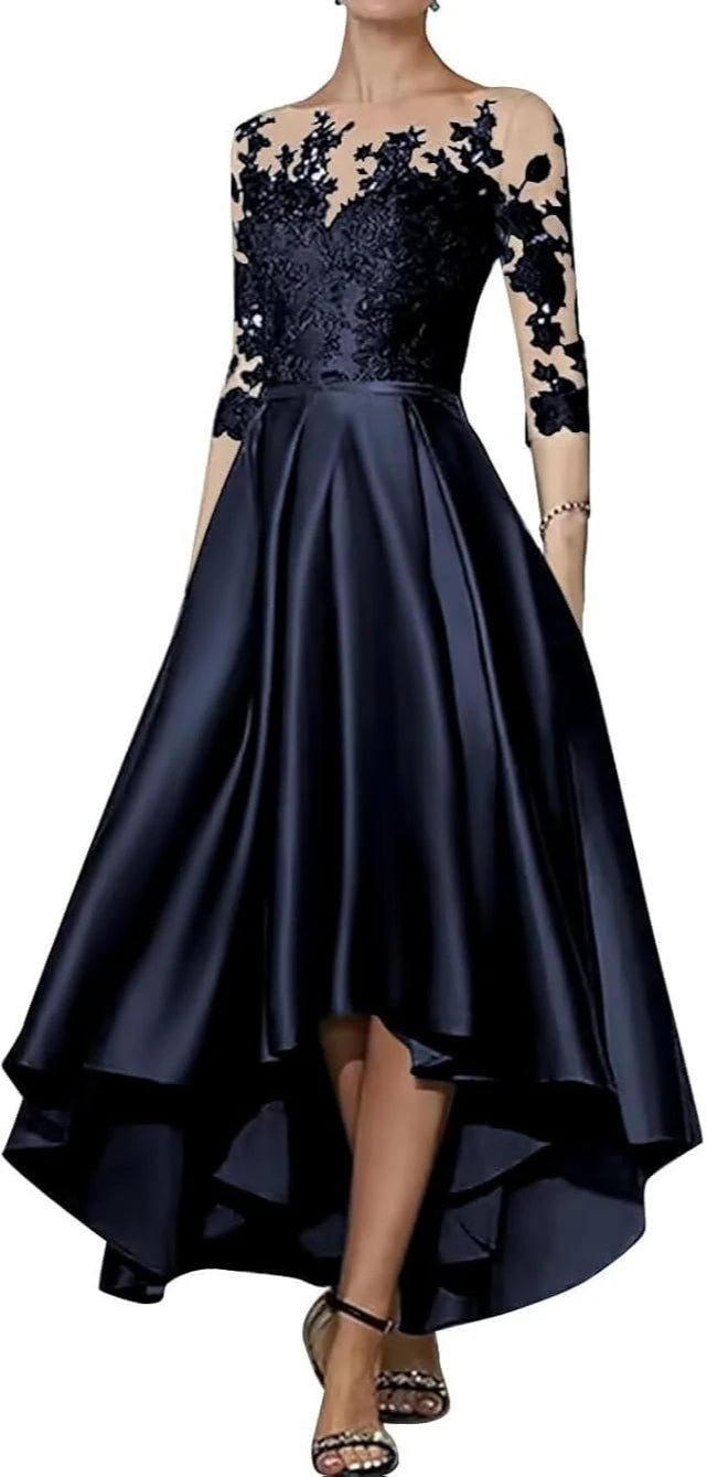 V-Neck Satin Appliqué High-Low Mother of the Bride Dress - Luzilly Bridal & Apparel