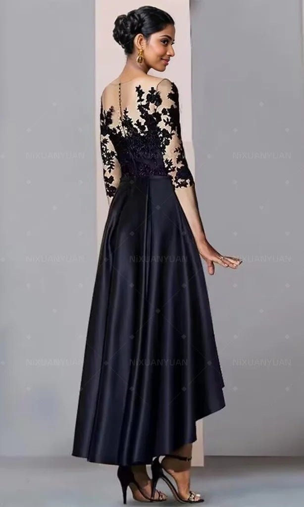 V-Neck Satin Appliqué High-Low Mother of the Bride Dress - Luzilly Bridal & Apparel