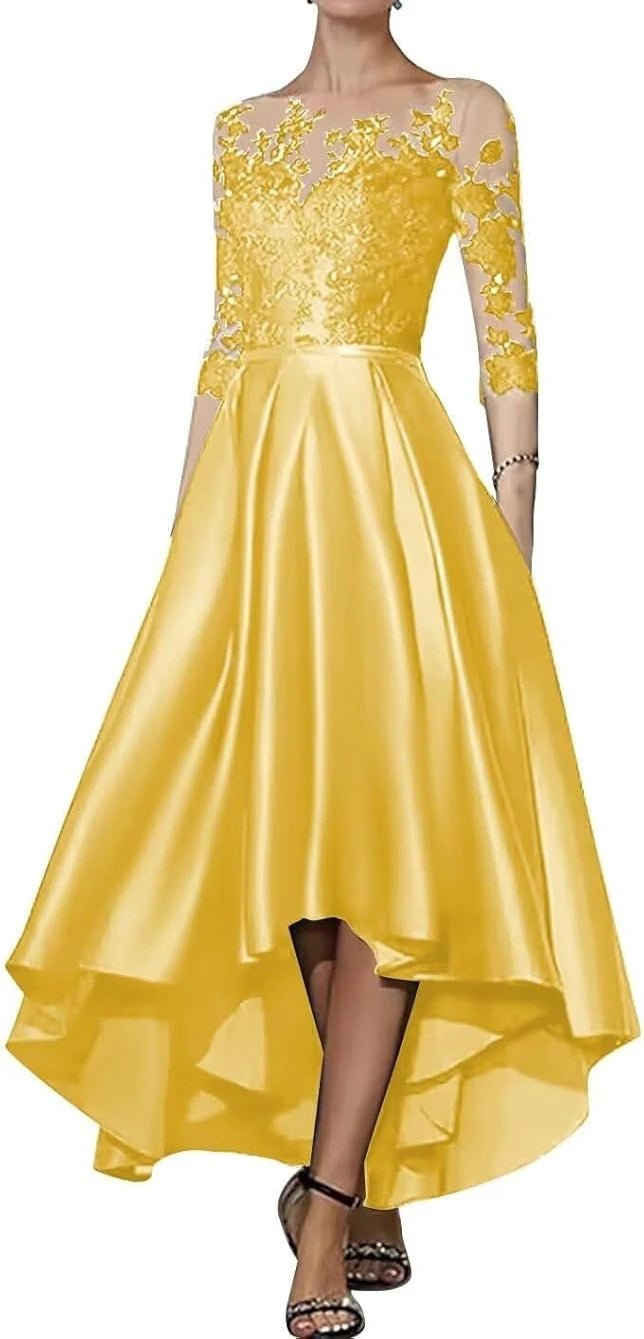 V-Neck Satin Appliqué High-Low Mother of the Bride Dress - Luzilly Bridal & Apparel