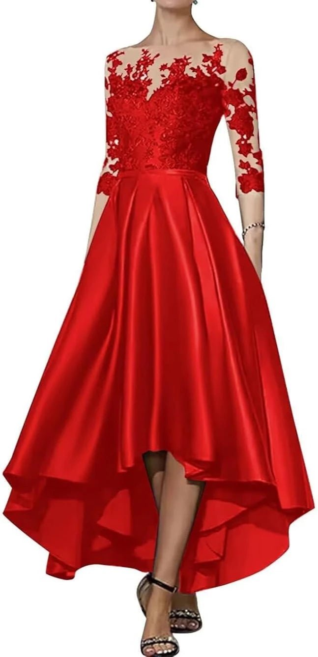 V-Neck Satin Appliqué High-Low Mother of the Bride Dress - Luzilly Bridal & Apparel