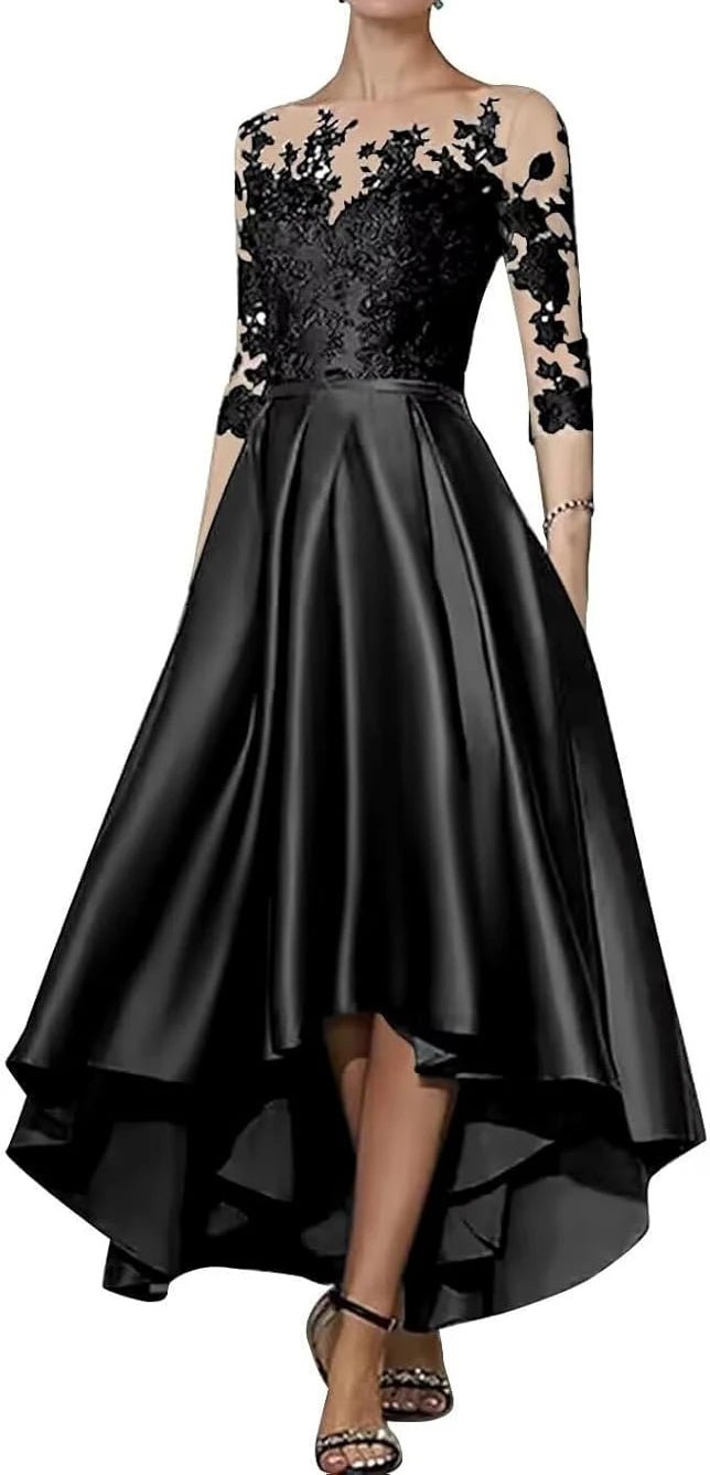 V-Neck Satin Appliqué High-Low Mother of the Bride Dress - Luzilly Bridal & Apparel