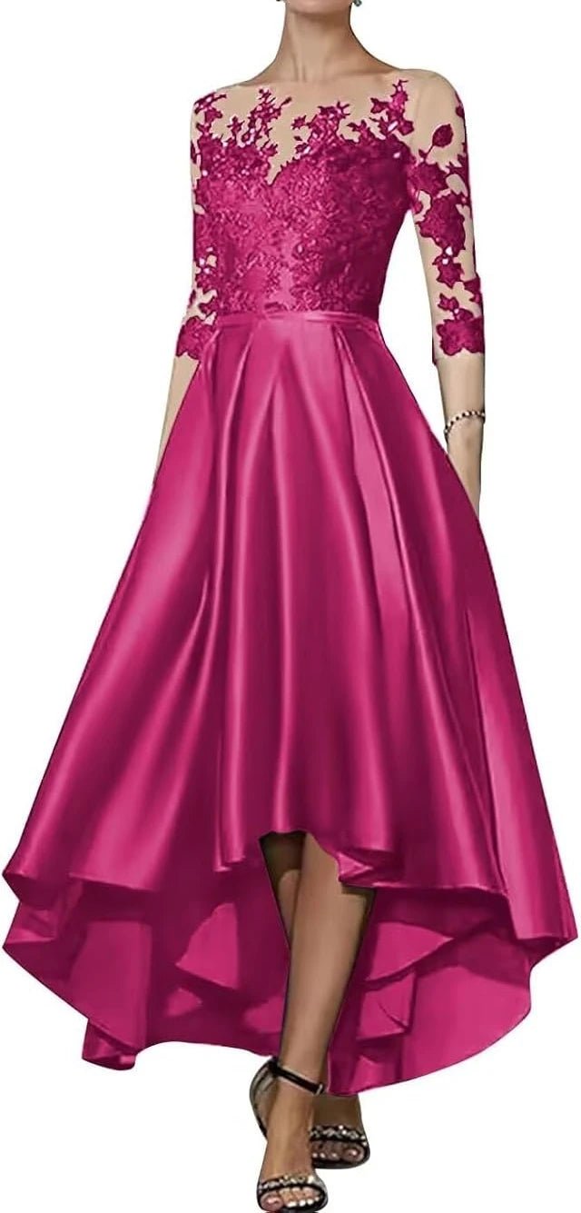 V-Neck Satin Appliqué High-Low Mother of the Bride Dress - Luzilly Bridal & Apparel